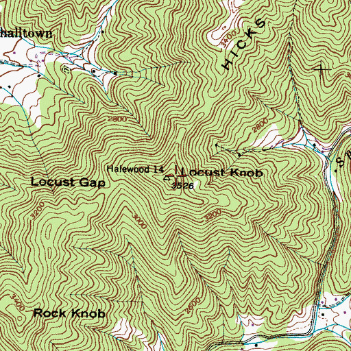 Topographic Map of Locust Knob, NC