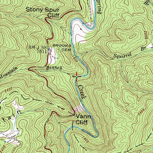 Topographic Map of Long Mountain Branch, NC