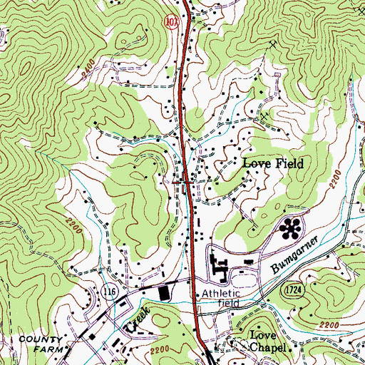 Topographic Map of Love Field, NC