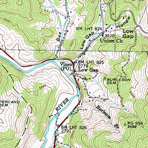 Topographic Map of Low Gap, NC