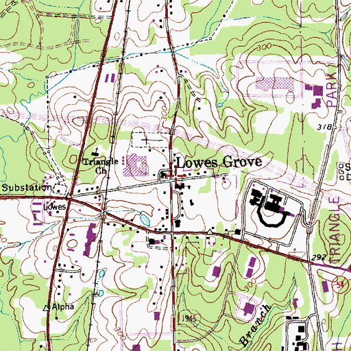 Topographic Map of Lowes Grove, NC