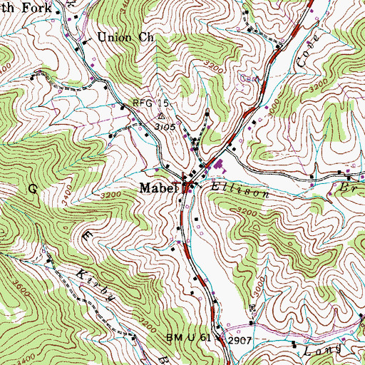 Topographic Map of Mabel, NC