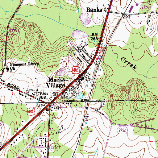 Topographic Map of Macks Village, NC