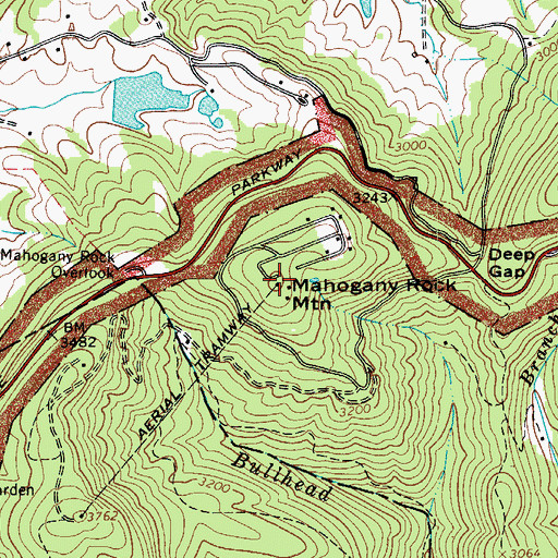 Topographic Map of Mahogany Rock Mountain, NC