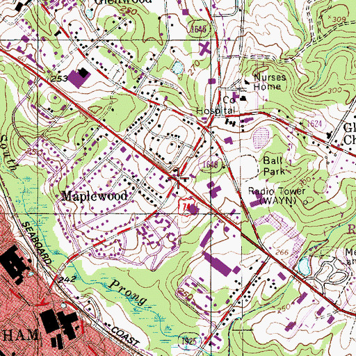 Topographic Map of Maplewood, NC