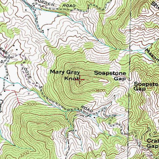 Topographic Map of Mary Gray Knob, NC