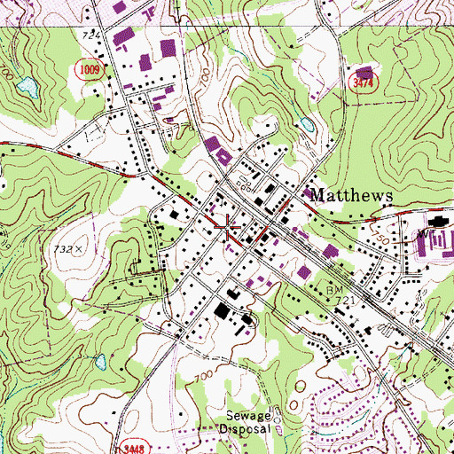 Topographic Map of Matthews, NC
