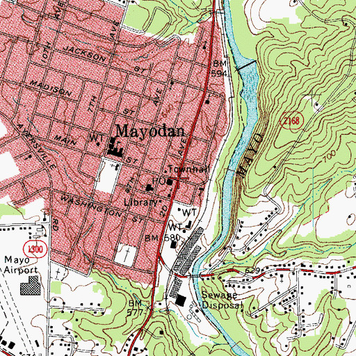 Topographic Map of Mayodan, NC