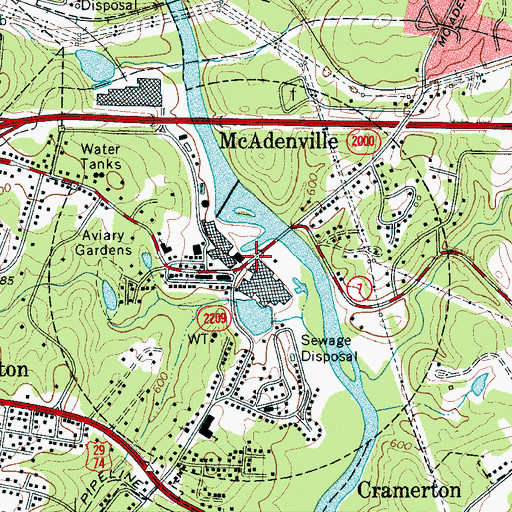 Topographic Map of McAdenville, NC