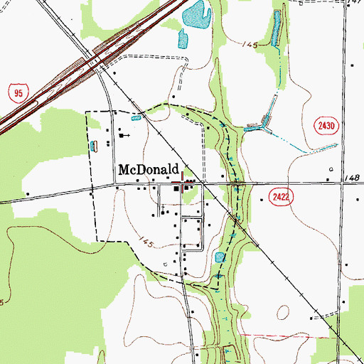 Topographic Map of McDonald, NC