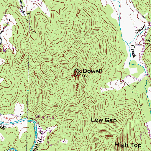 Topographic Map of McDowell Mountain, NC