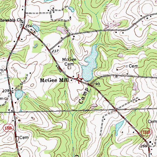 Topographic Map of McGee Mill, NC