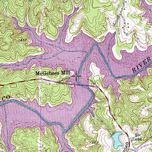 Topographic Map of McGehees Mill, NC