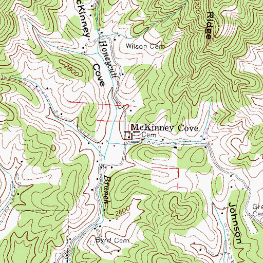 Topographic Map of McKinney Cove, NC