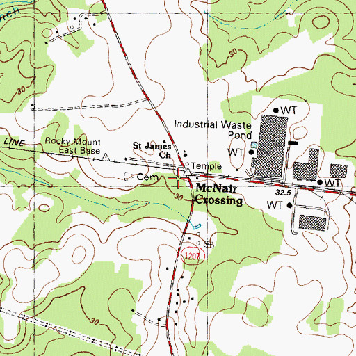 Topographic Map of McNair Crossing, NC