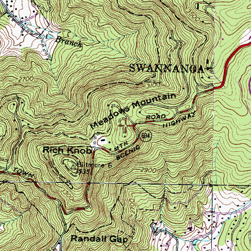 Topographic Map of Meadows Mountain, NC