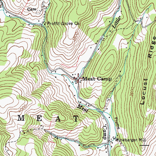 Topographic Map of Meat Camp, NC