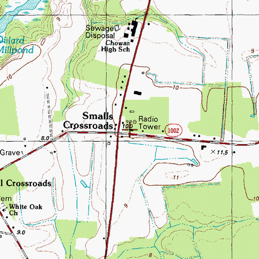 Topographic Map of Smalls Crossroads, NC