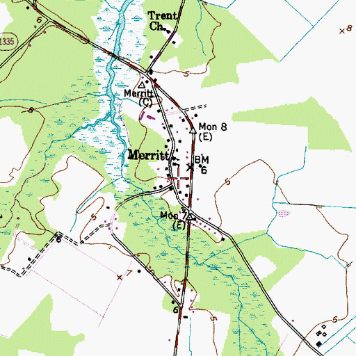 Topographic Map of Merritt, NC