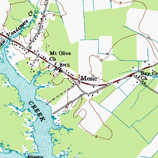 Topographic Map of Mesic, NC