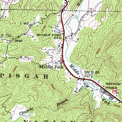 Topographic Map of Middle Fork, NC