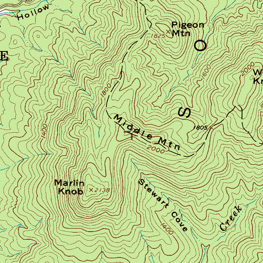 Topographic Map of Middle Mountain, NC