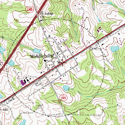 Topographic Map of Middleburg, NC