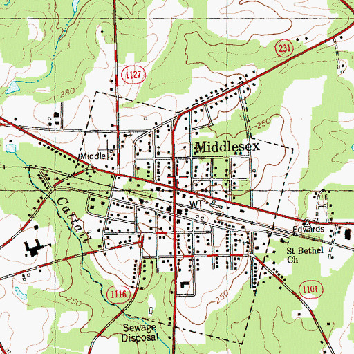 Topographic Map of Middlesex, NC