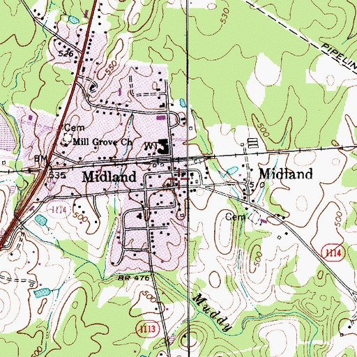 Topographic Map of Midland, NC