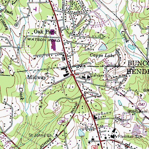 Topographic Map of Midway, NC