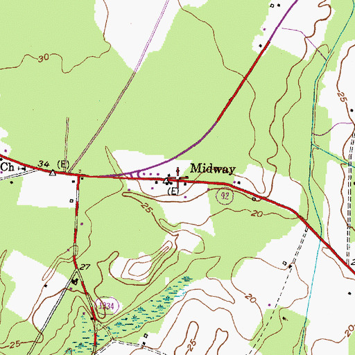 Topographic Map of Midway, NC