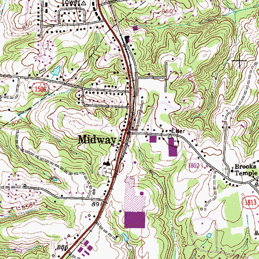 Topographic Map of Midway, NC