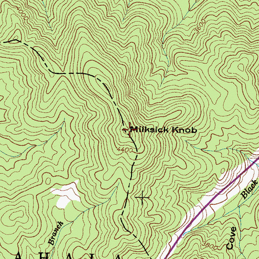 Topographic Map of Milksick Knob, NC
