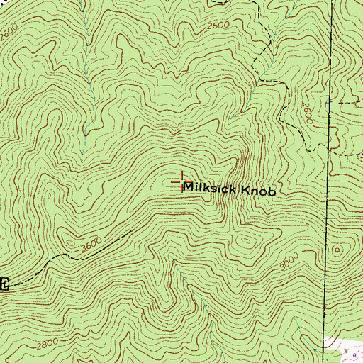 Topographic Map of Milksick Knob, NC
