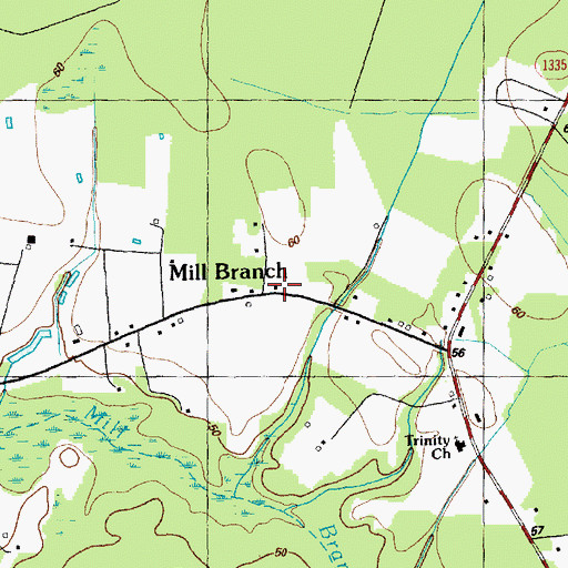 Topographic Map of Mill Branch, NC