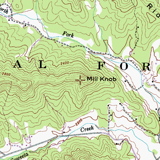 Topographic Map of Mill Knob, NC