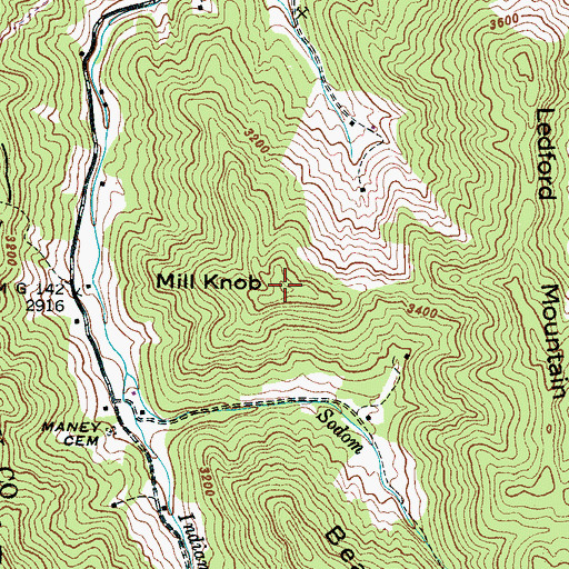Topographic Map of Mill Knob, NC