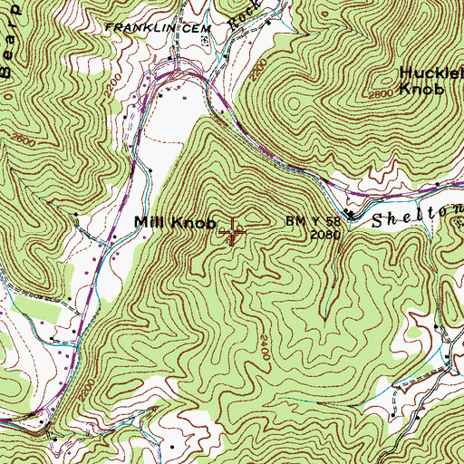 Topographic Map of Mill Knob, NC