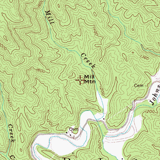 Topographic Map of Mill Mountain, NC