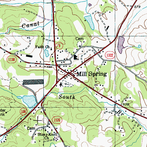 Topographic Map of Mill Spring, NC