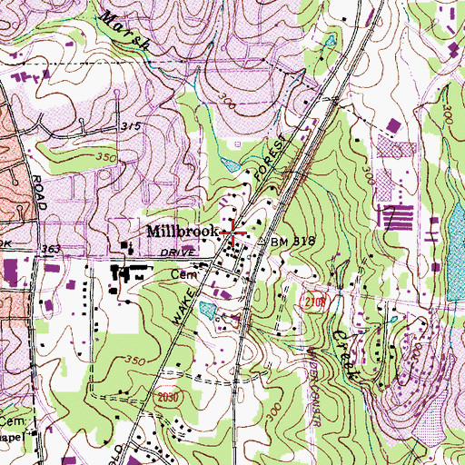 Topographic Map of Millbrook, NC
