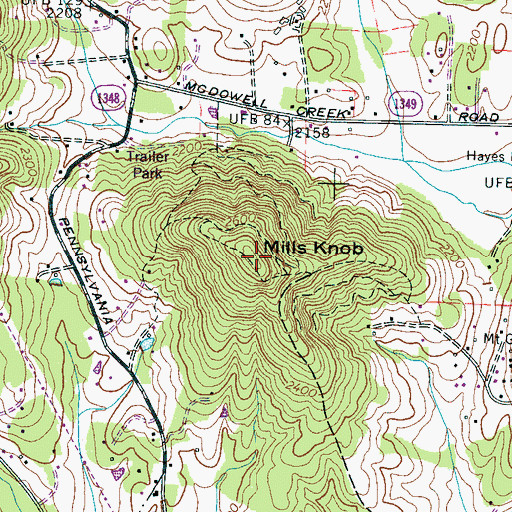 Topographic Map of Mills Knob, NC