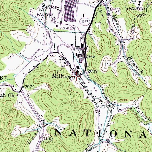 Topographic Map of Milltown, NC