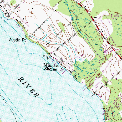Topographic Map of Mimosa Shores, NC
