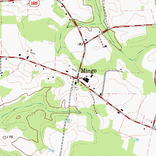 Topographic Map of Mingo, NC