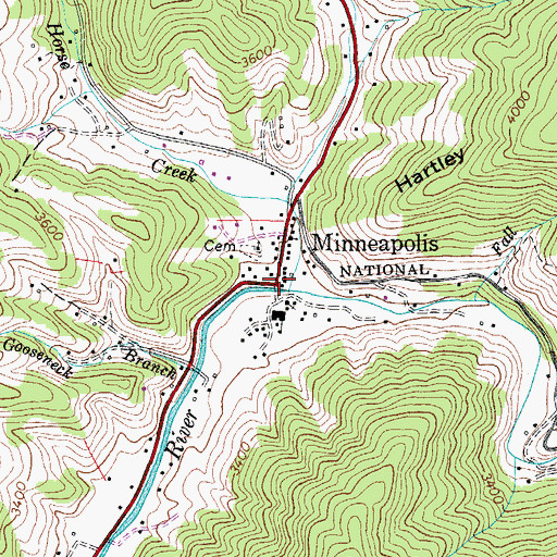 Topographic Map of Minneapolis, NC