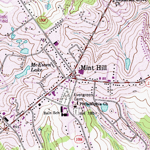 Topographic Map of Mint Hill, NC