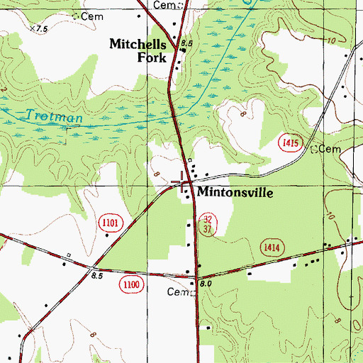 Topographic Map of Mintonsville, NC
