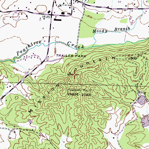 Topographic Map of Mission Mountain, NC
