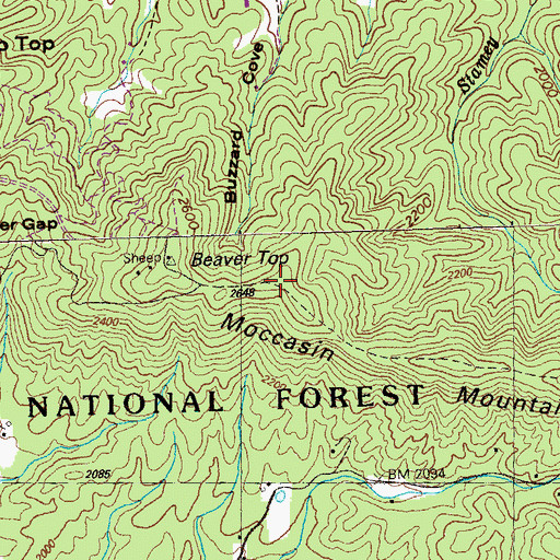 Topographic Map of Moccasin Mountain, NC